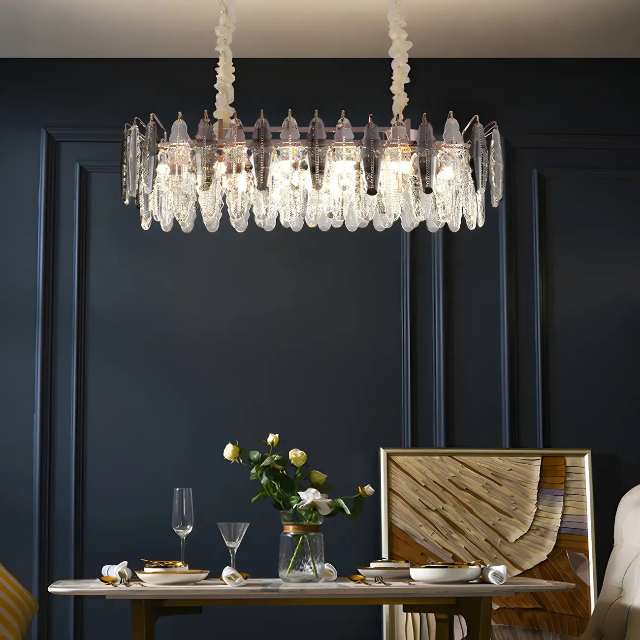 Suspension contemporaine en cristal doré pour île
