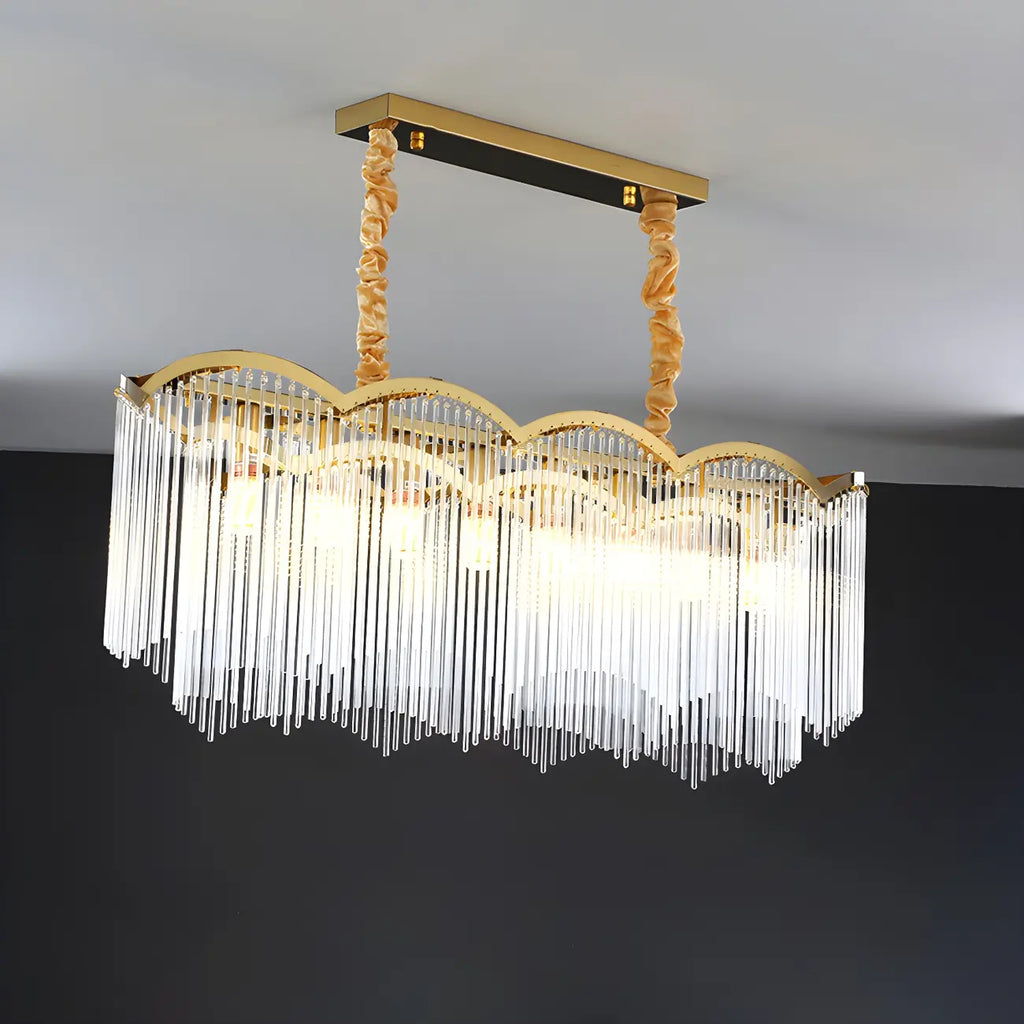 Lustre à chaîne en cristal cannelé doré pour salle à manger