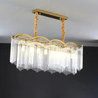 Lustre à chaîne en cristal cannelé doré pour salle à manger