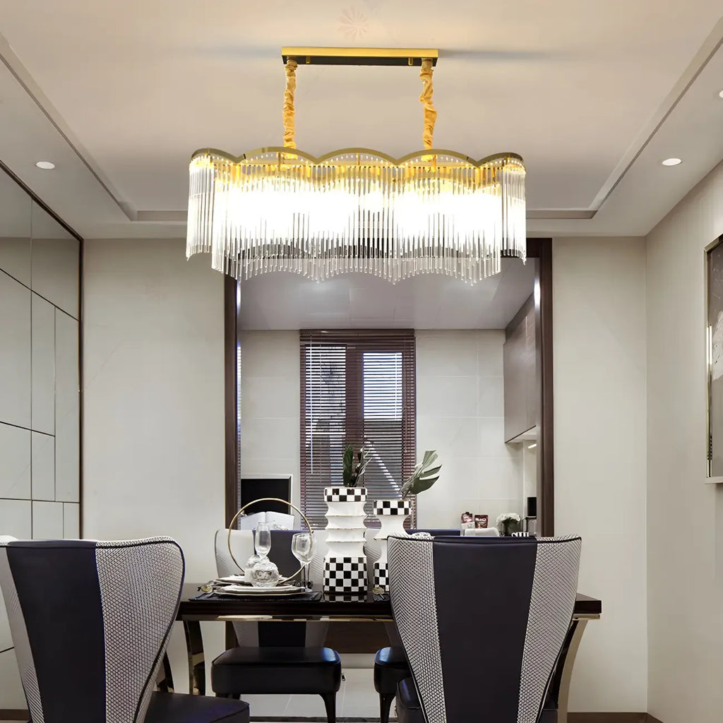 Lustre à chaîne en cristal cannelé doré pour salle à manger