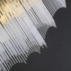 Lustre à chaîne en cristal cannelé doré pour salle à manger