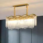 Lustre à chaîne en cristal cannelé doré pour salle à manger