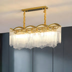 Lustre à chaîne en cristal cannelé doré pour salle à manger