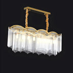 Lustre à chaîne en cristal cannelé doré pour salle à manger