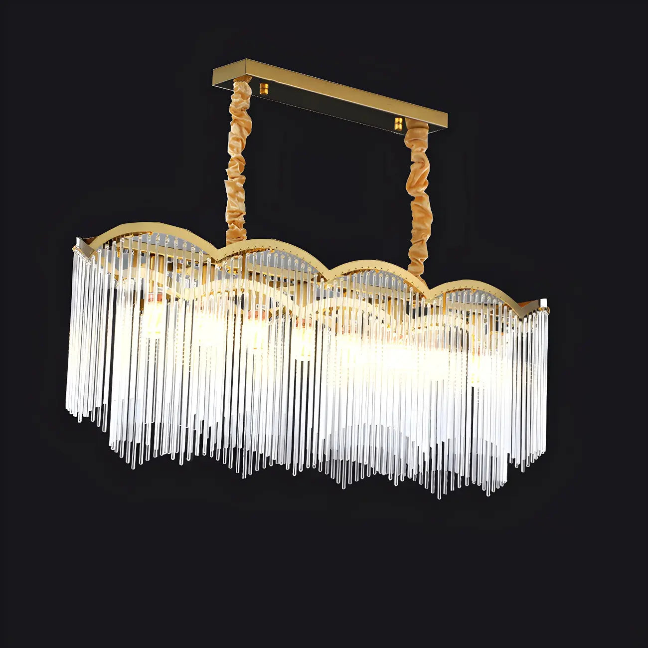 Lustre à chaîne en cristal cannelé doré pour salle à manger