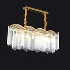 Lustre à chaîne en cristal cannelé doré pour salle à manger