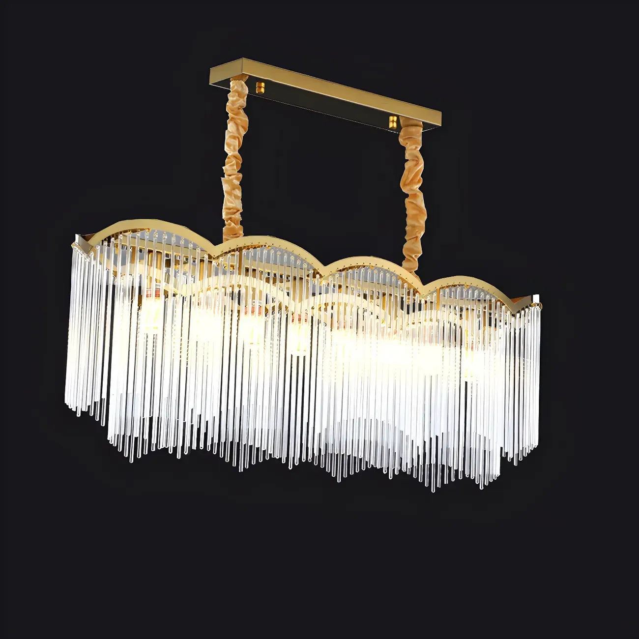 Lustre à chaîne en cristal cannelé doré pour salle à manger