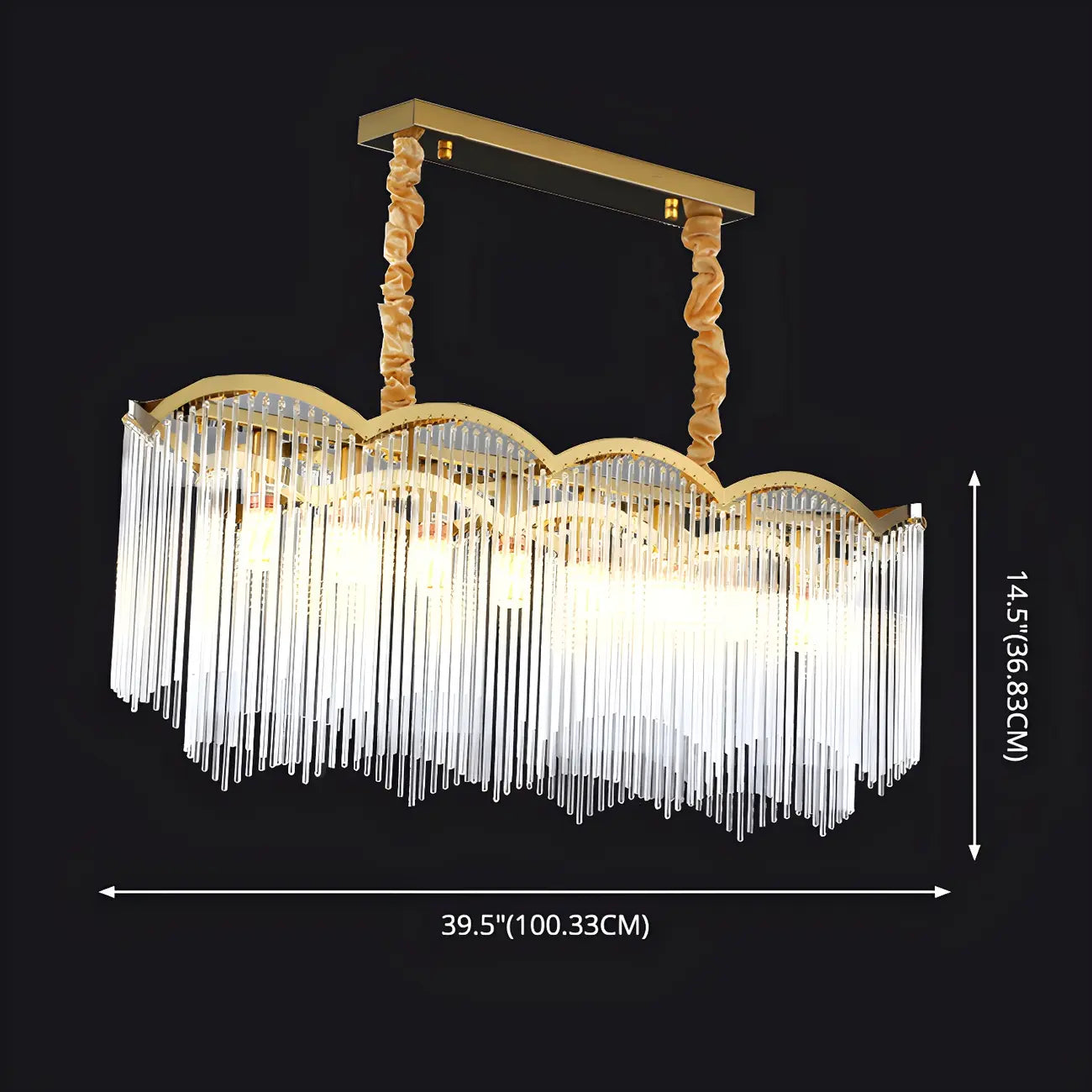 Lustre à chaîne en cristal cannelé doré pour salle à manger