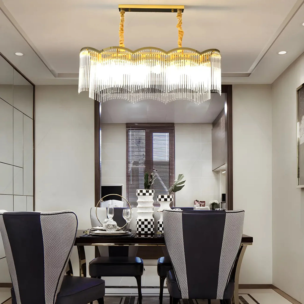 Lustre à chaîne en cristal cannelé doré pour salle à manger