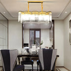 Lustre à chaîne en cristal cannelé doré pour salle à manger