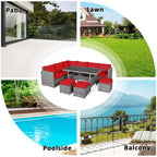 Ensemble de salle à manger Costway 7 pièces en rotin pour terrasse, canapé sectionnel et pouf - Voir détails