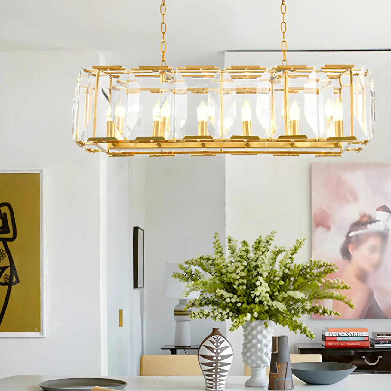 Lustre moderne en cristal noir et or pour îlot central