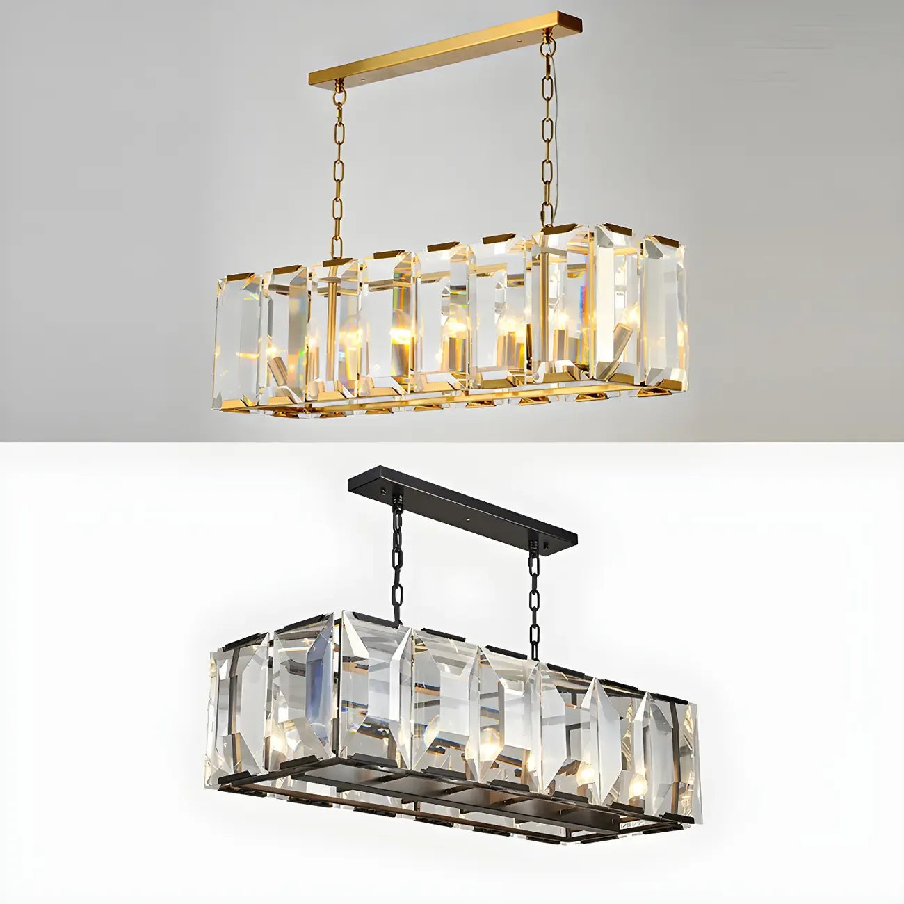Lustre moderne en cristal noir et or pour îlot central