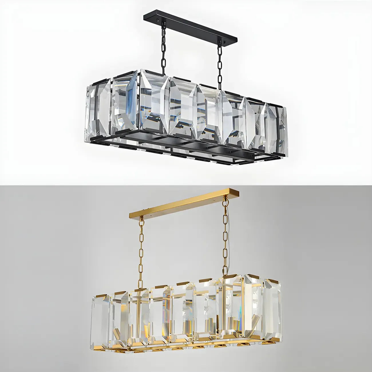 Lustre moderne en cristal noir et or pour îlot central