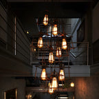 Grand lustre suspendu industriel noir à 10 lumières avec cage