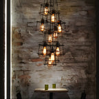 Grand lustre suspendu industriel noir à 10 lumières avec cage