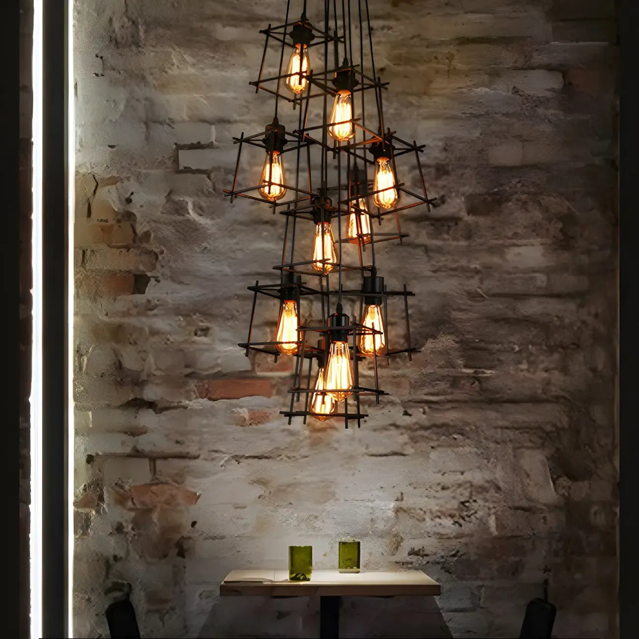 Grand lustre suspendu industriel noir à 10 lumières avec cage