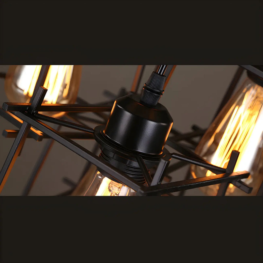 Grand lustre suspendu industriel noir à 10 lumières avec cage