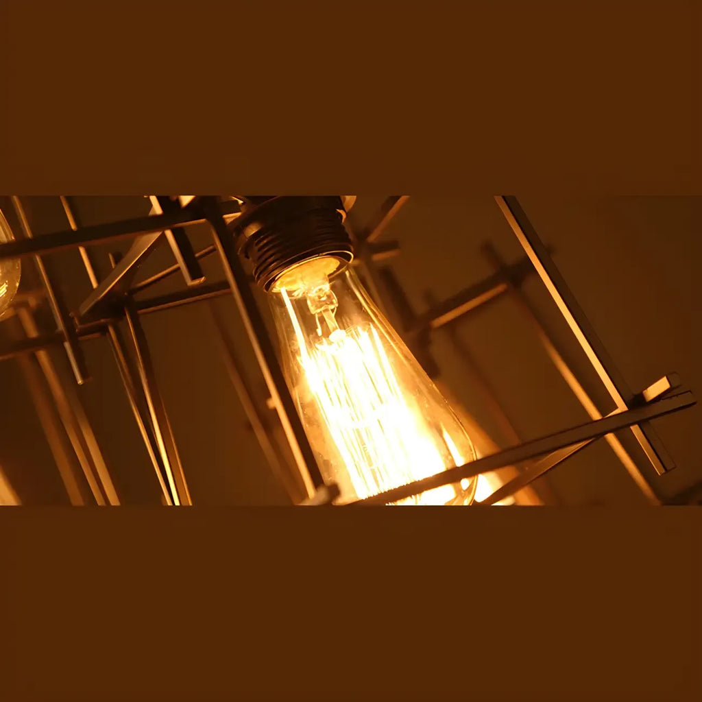 Grand lustre suspendu industriel noir à 10 lumières avec cage