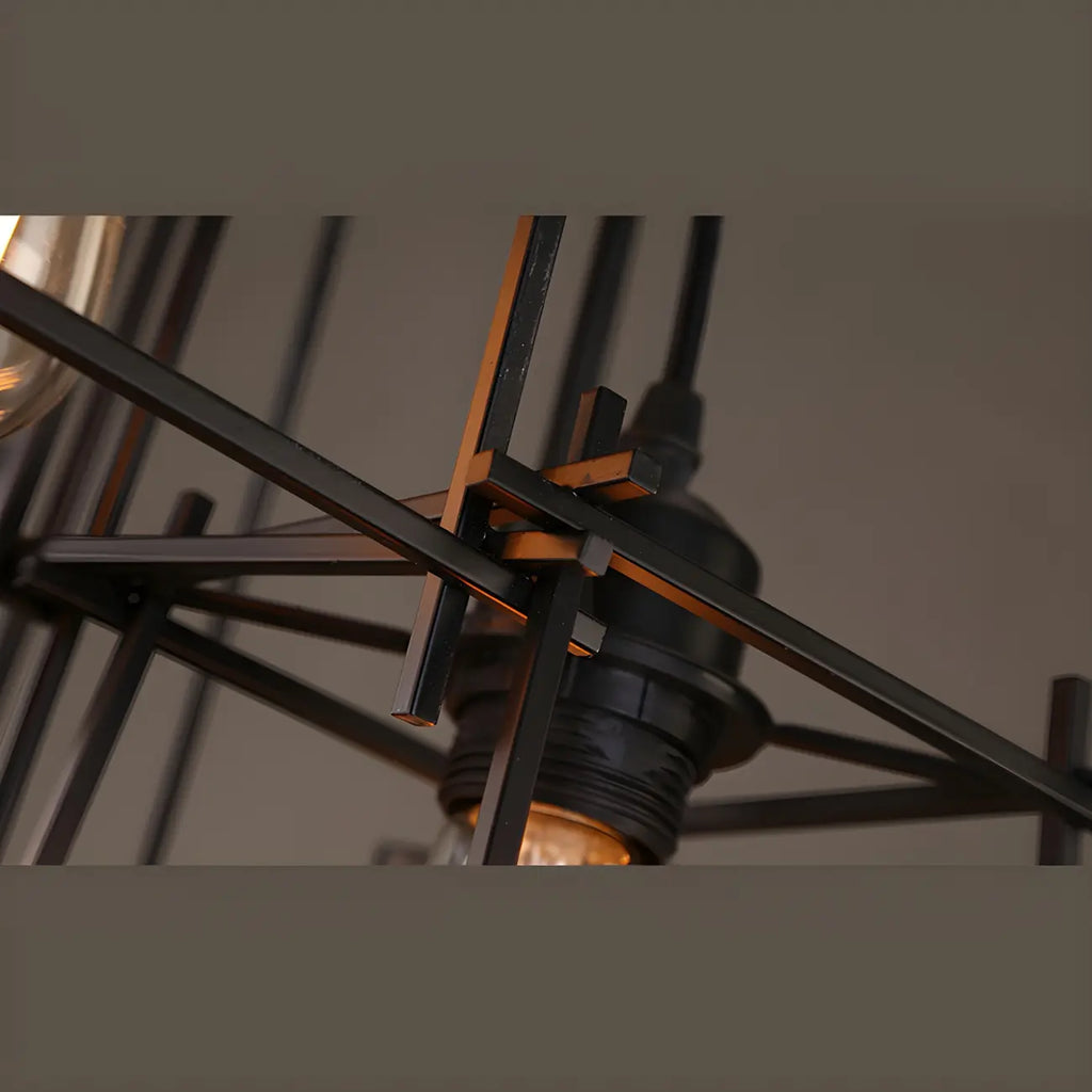 Grand lustre suspendu industriel noir à 10 lumières avec cage