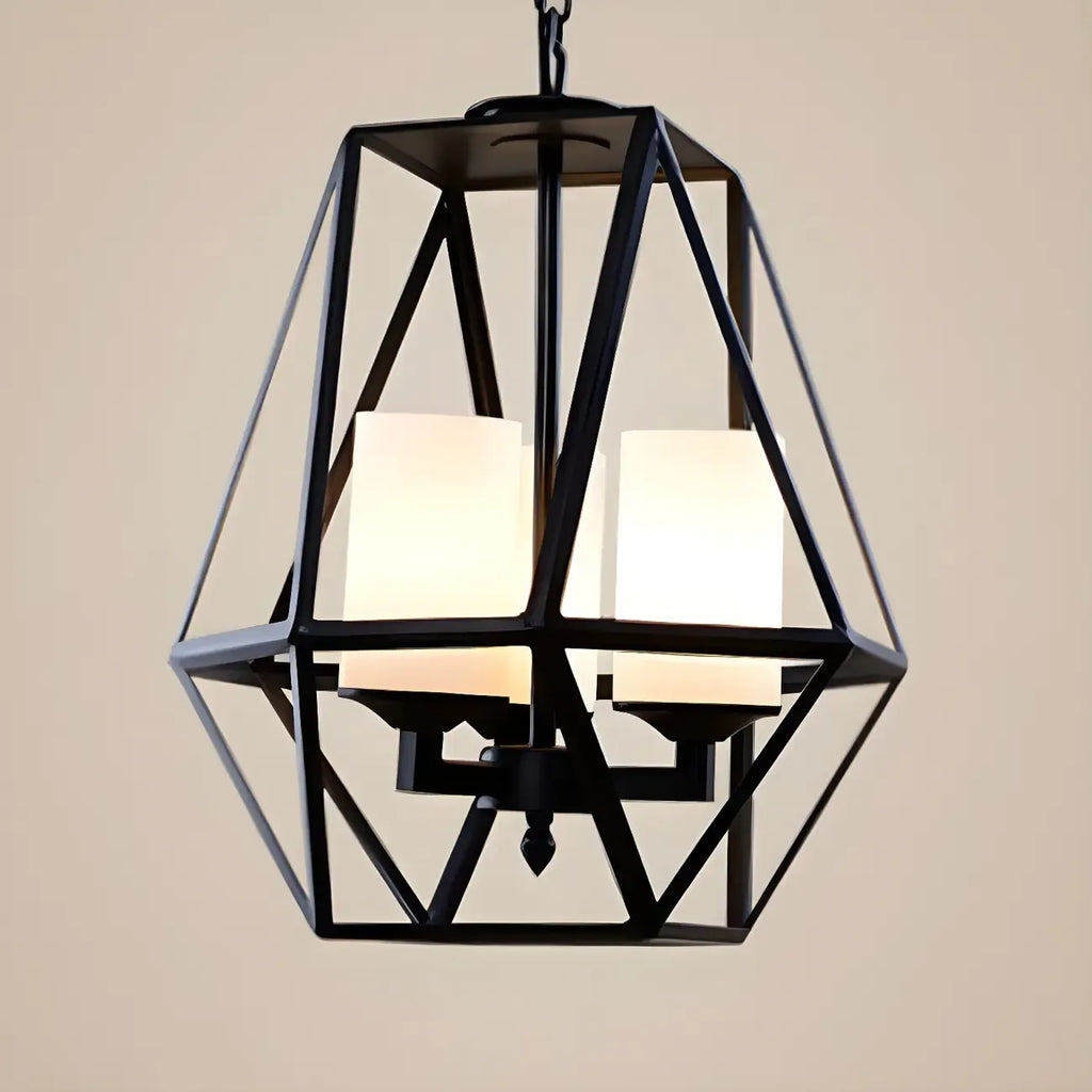 Lustre moderne à structure géométrique en fer noir