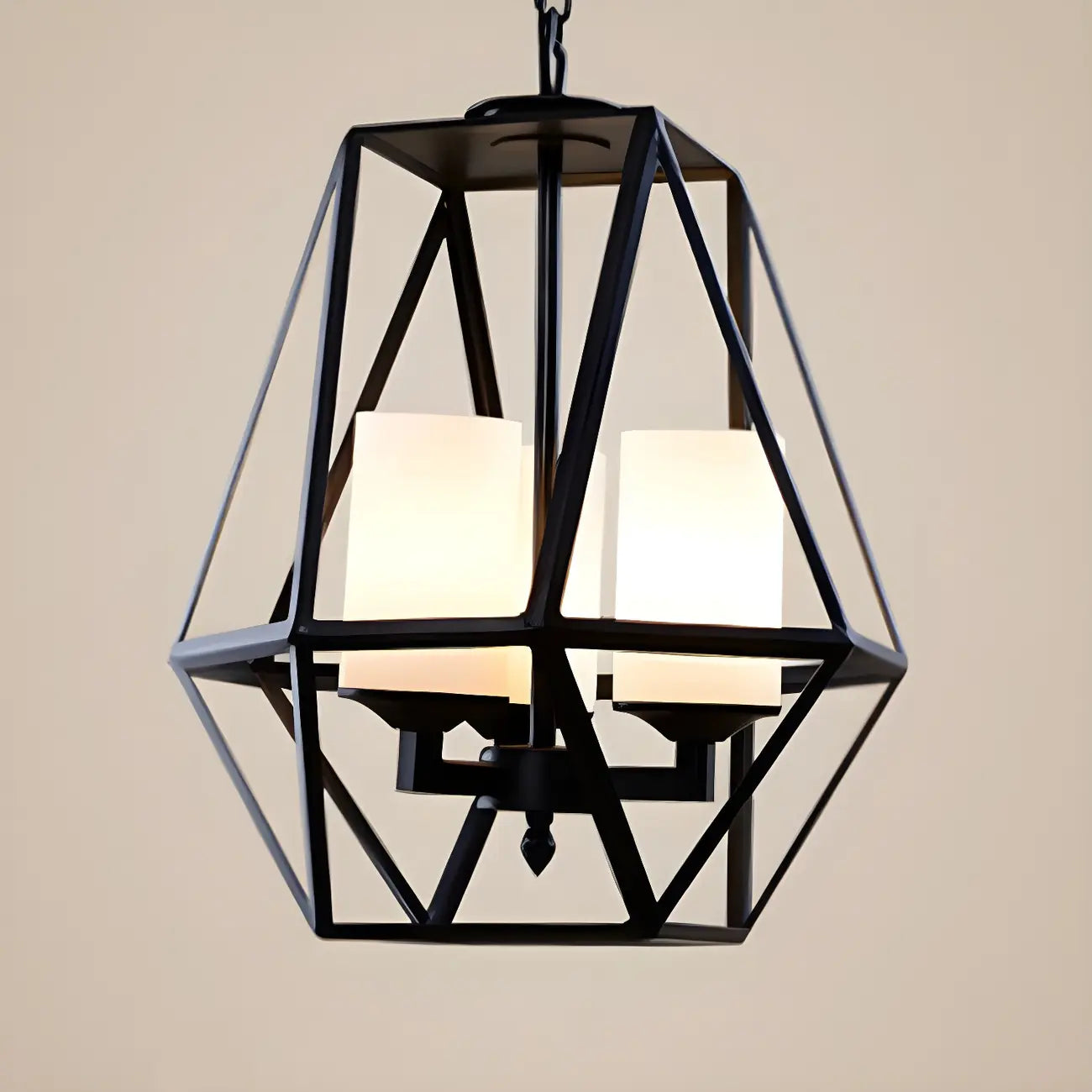 Lustre moderne à structure géométrique en fer noir