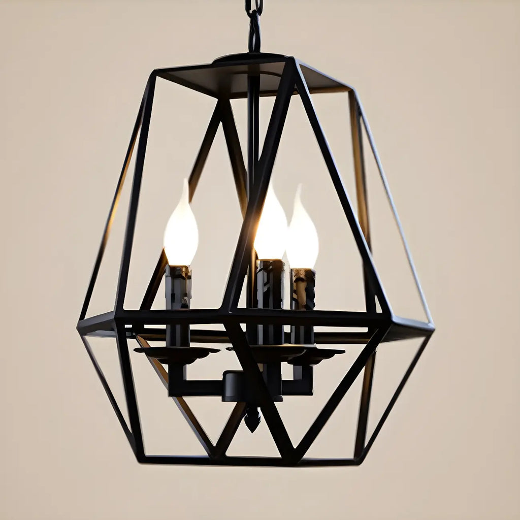 Lustre moderne à structure géométrique en fer noir