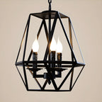 Lustre moderne à structure géométrique en fer noir