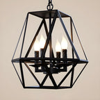 Lustre moderne à structure géométrique en fer noir
