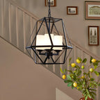 Lustre moderne à structure géométrique en fer noir