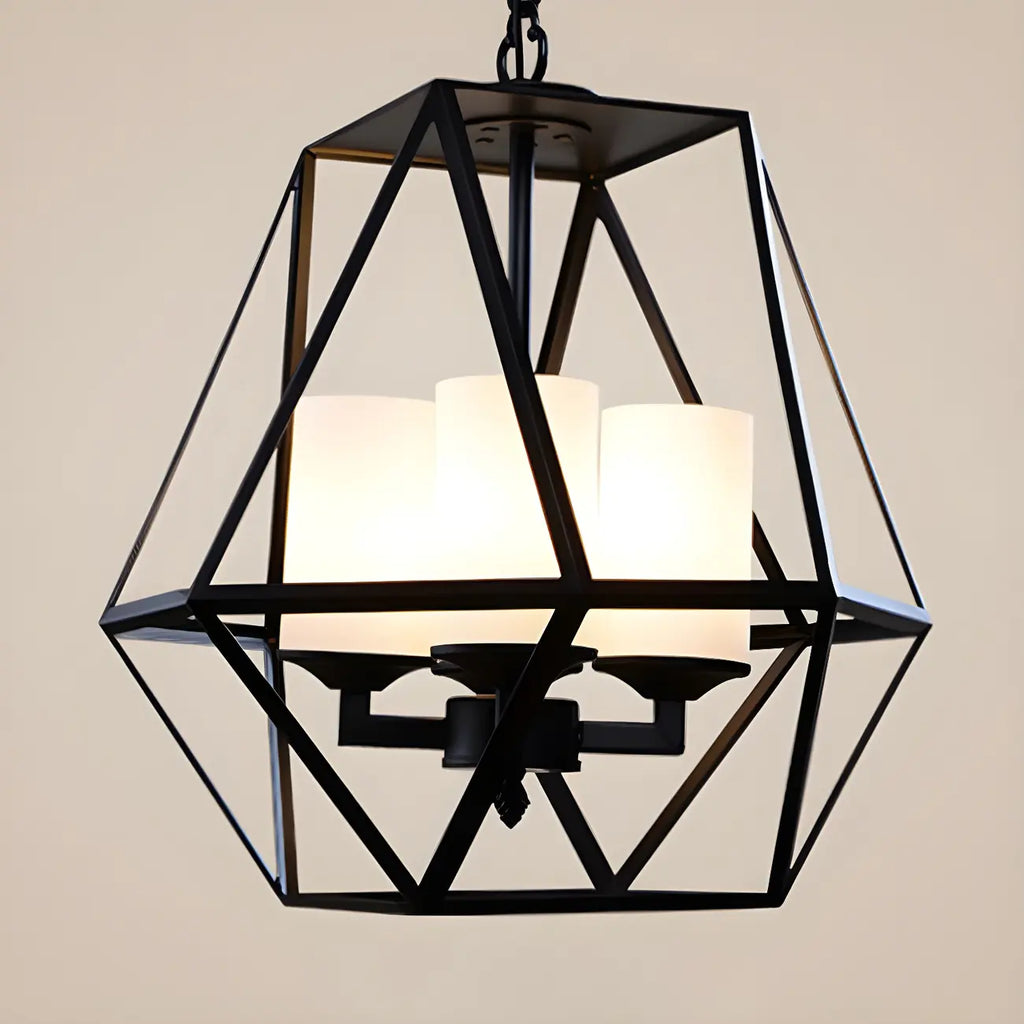 Lustre moderne à structure géométrique en fer noir