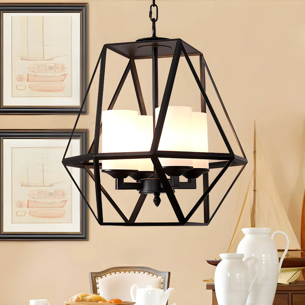 Lustre moderne à structure géométrique en fer noir