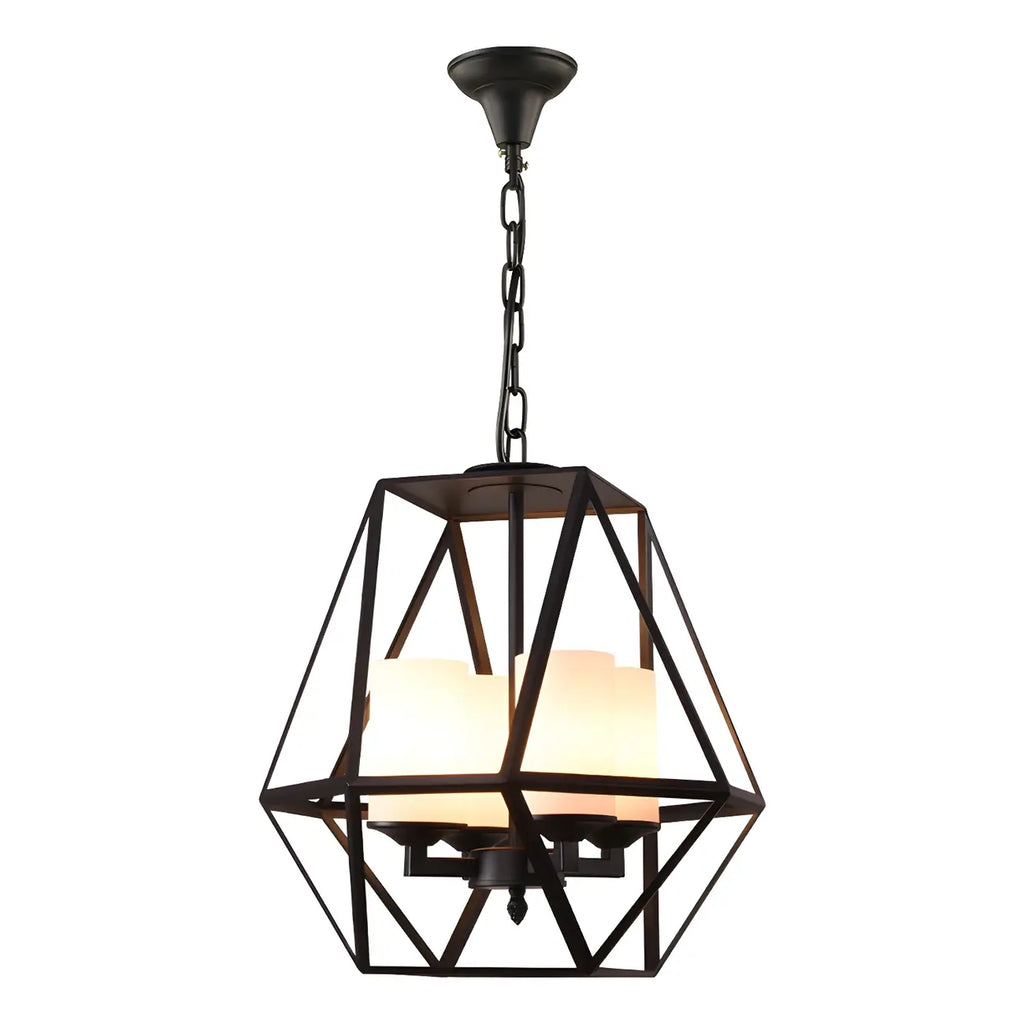 Lustre moderne à structure géométrique en fer noir