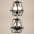 Lustre moderne à structure géométrique en fer noir
