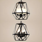 Lustre moderne à structure géométrique en fer noir