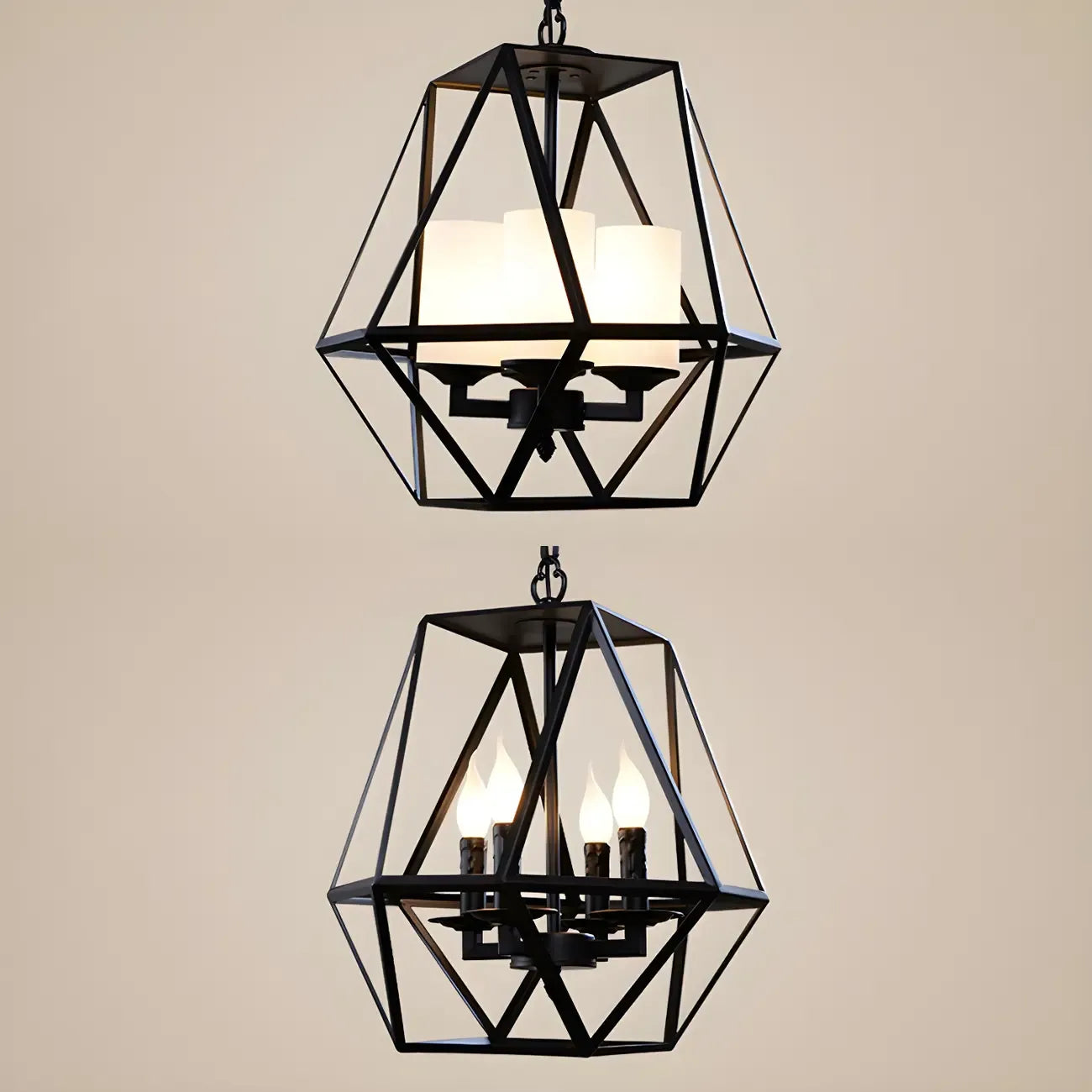 Lustre moderne à structure géométrique en fer noir