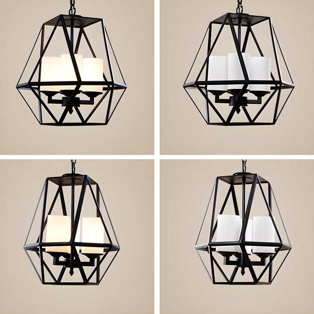 Lustre moderne à structure géométrique en fer noir