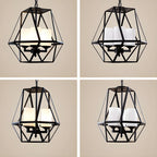 Lustre moderne à structure géométrique en fer noir