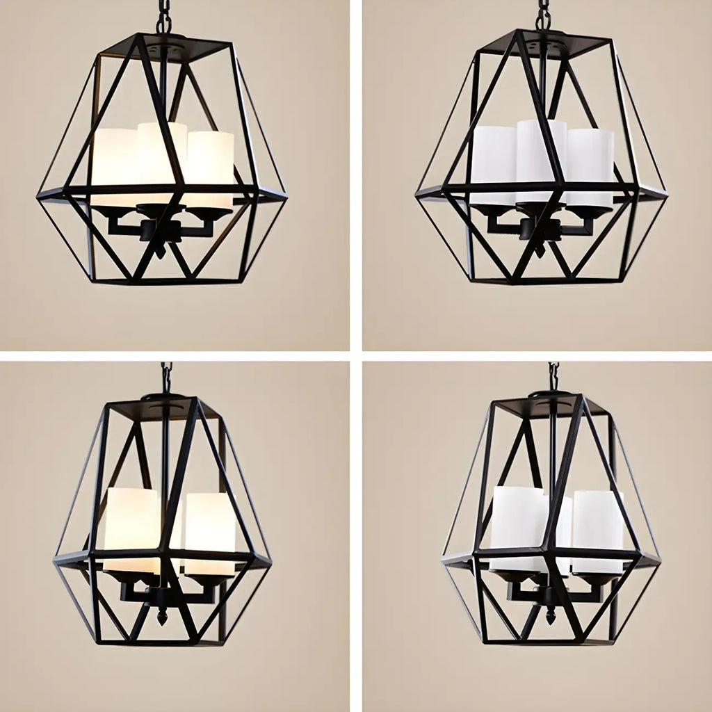 Lustre moderne à structure géométrique en fer noir