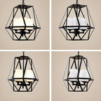 Lustre moderne à structure géométrique en fer noir