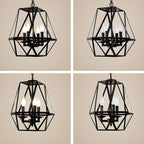 Lustre moderne à structure géométrique en fer noir
