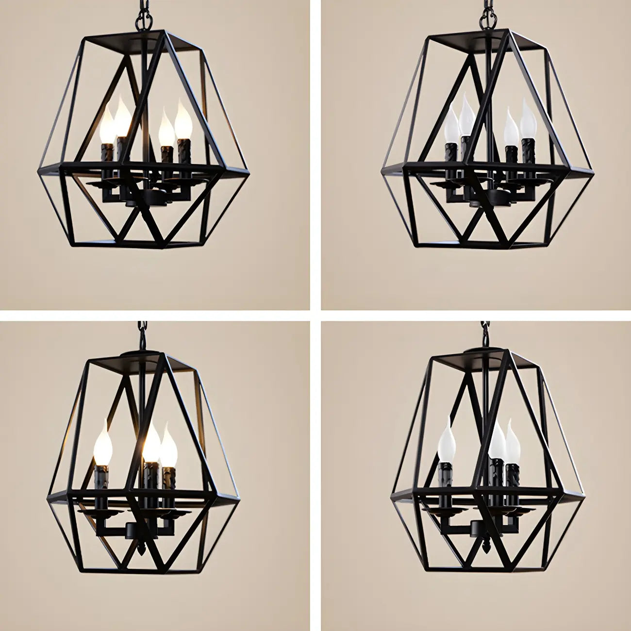 Lustre moderne à structure géométrique en fer noir