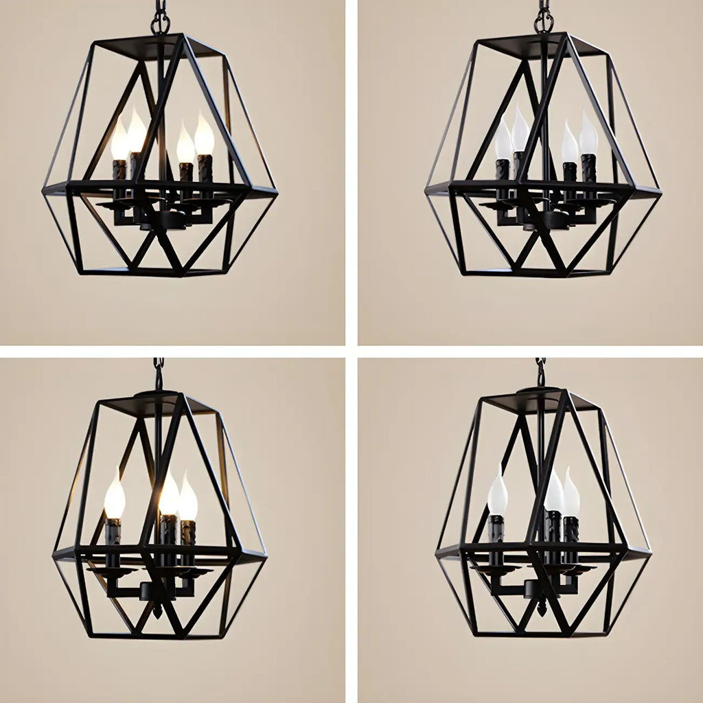 Lustre moderne à structure géométrique en fer noir