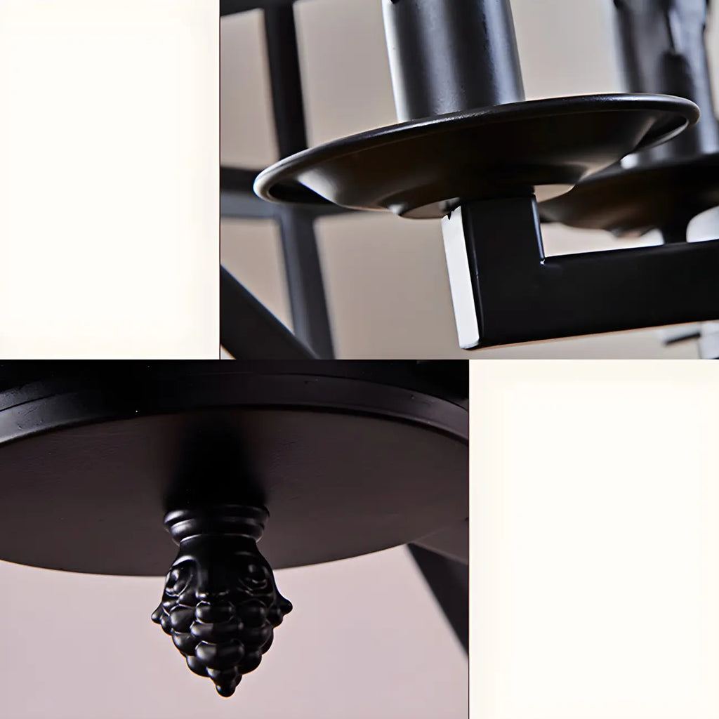 Lustre moderne à structure géométrique en fer noir