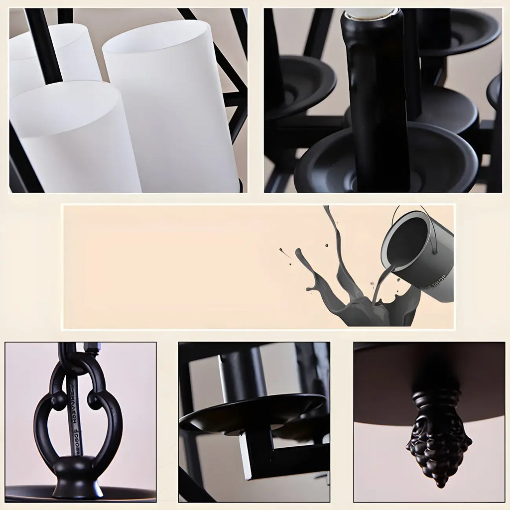 Lustre moderne à structure géométrique en fer noir