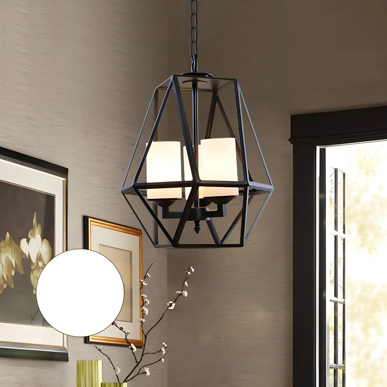 Lustre moderne à structure géométrique en fer noir