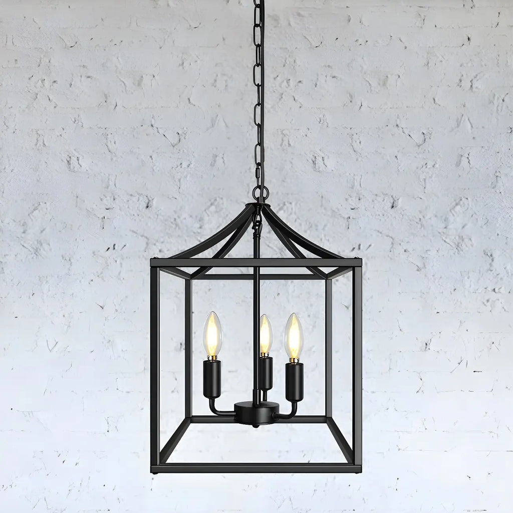 Lustre suspendu de cuisine carré industriel en métal noir avec cage