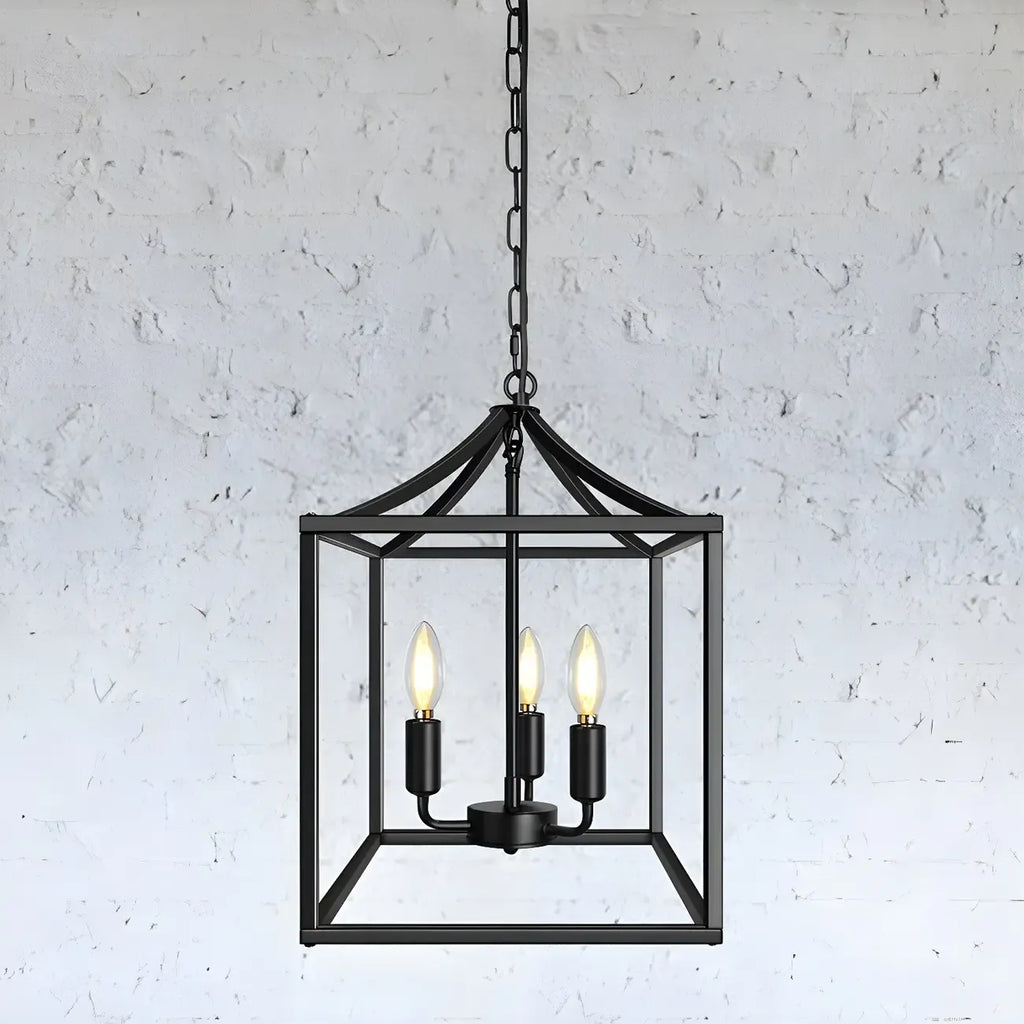 Lustre suspendu de cuisine carré industriel en métal noir avec cage