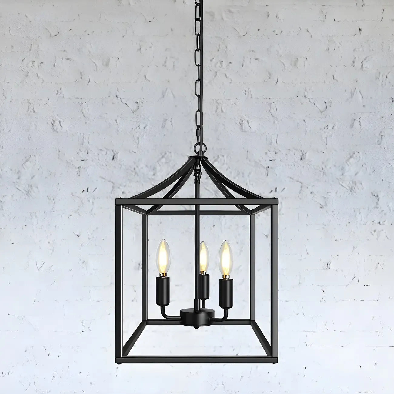 Lustre suspendu de cuisine carré industriel en métal noir avec cage