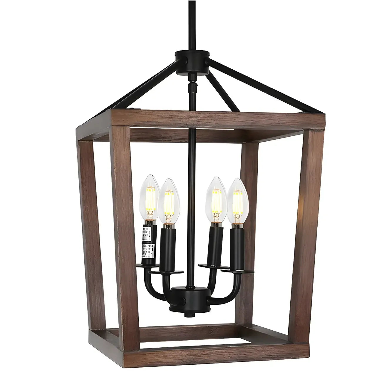Lustre suspendu de cuisine carré industriel en métal noir avec cage